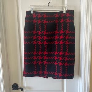 TALBOTS Wool Blend Red Black Houndstooth Wool Blend Pencil Skirt 12